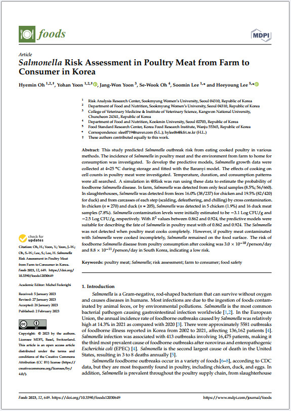 Salmonella Risk Assessment in Poultry Meat from Farm to Consumer in Korea